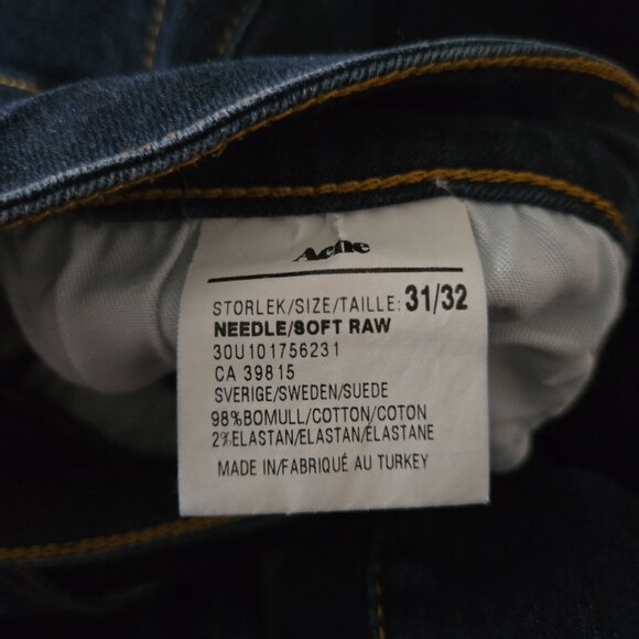 Acne Needle Soft Raw Skinny Jeans Dark Blue 31/32 - Picture 5 of 5